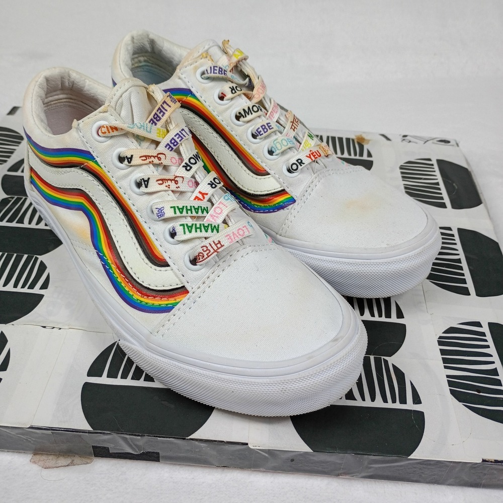 Vans Old Skool Pride Rainbow White Canvas Sneakers Womens 6.5 Mens‎ 5.0 508357